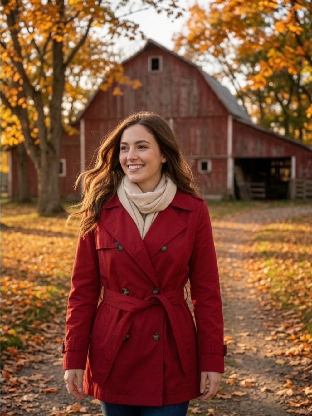 Talbots Red Double-Breasted Trench Coat with Belt